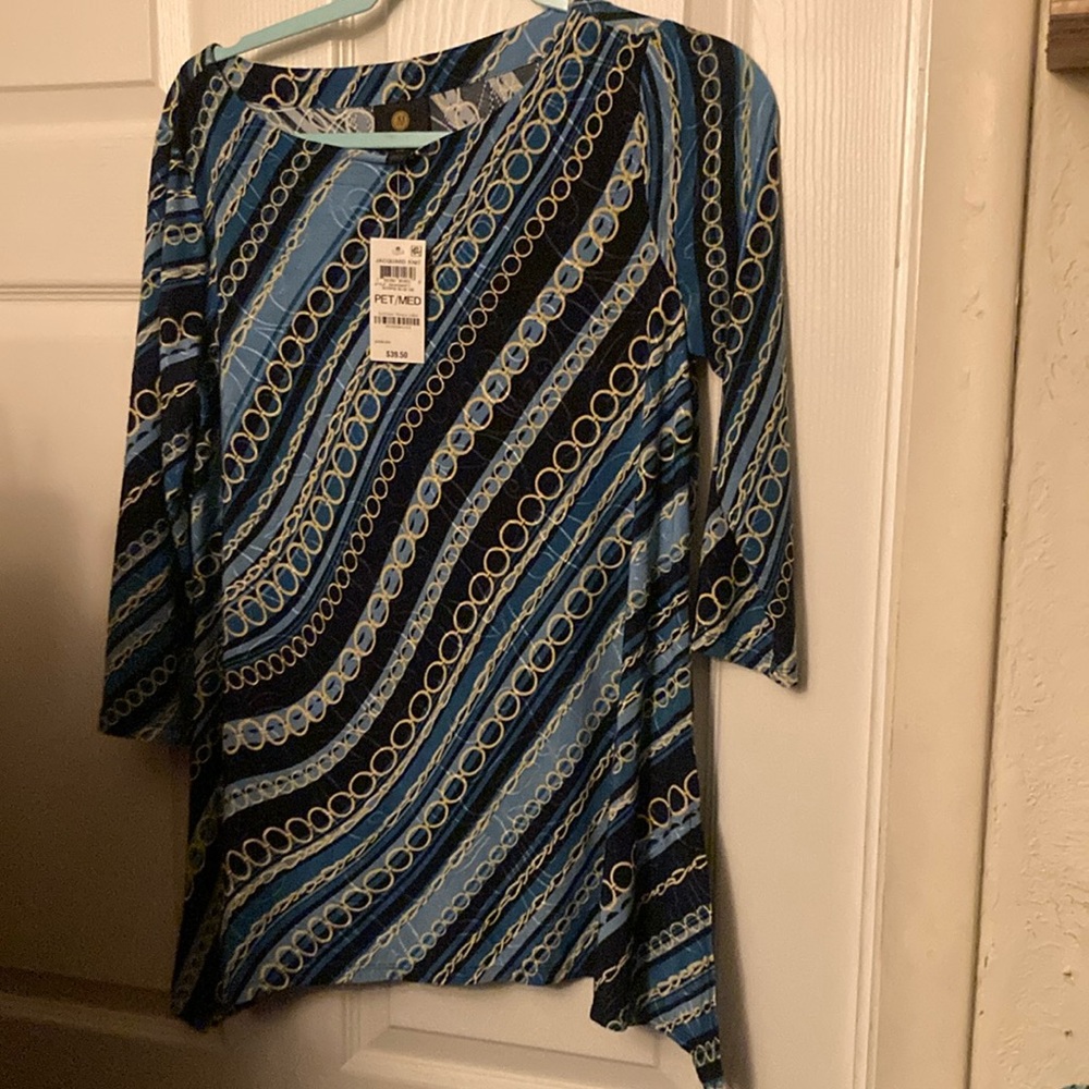 JM Collection Blue and Black Patterned Blouse nwt PM